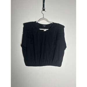 NWT Express Black Sleeveless V-neck Pleated Padded Lace Shoulders Top Size XL